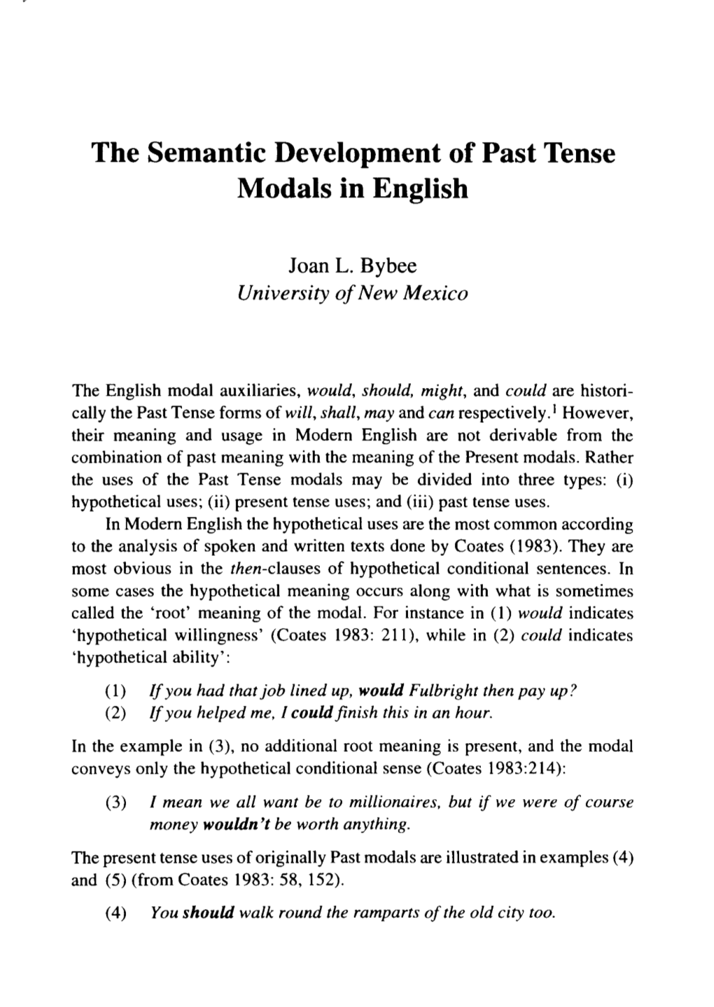 The Semantic Development of Past Tense Modals in English