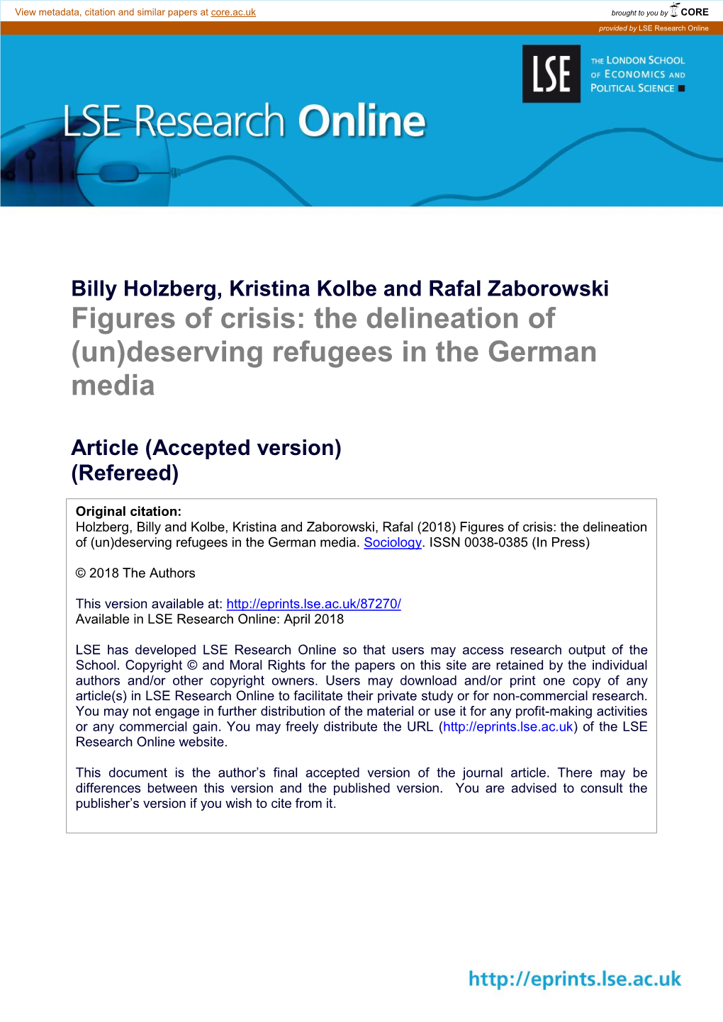 Figures of Crisis: the Delineation of (Un)Deserving Refugees in the German Media