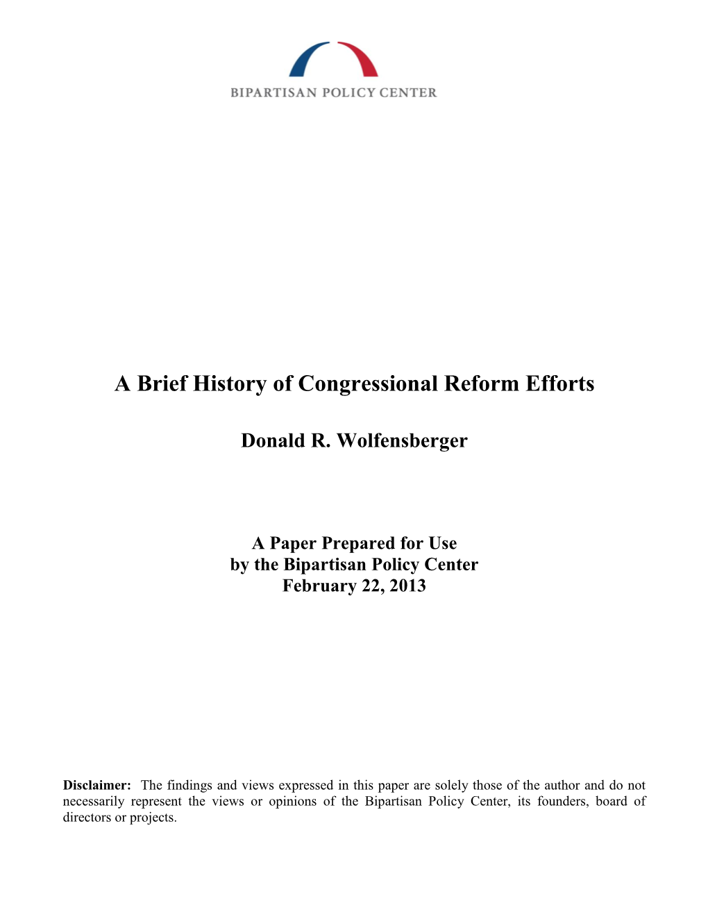 A Brief History of Congressional Reform Efforts