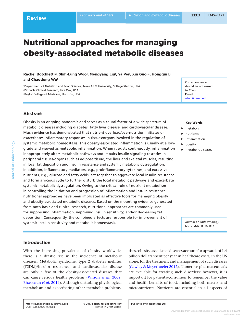 Nutritional Approaches for Managing Obesity-Associated Metabolic Diseases