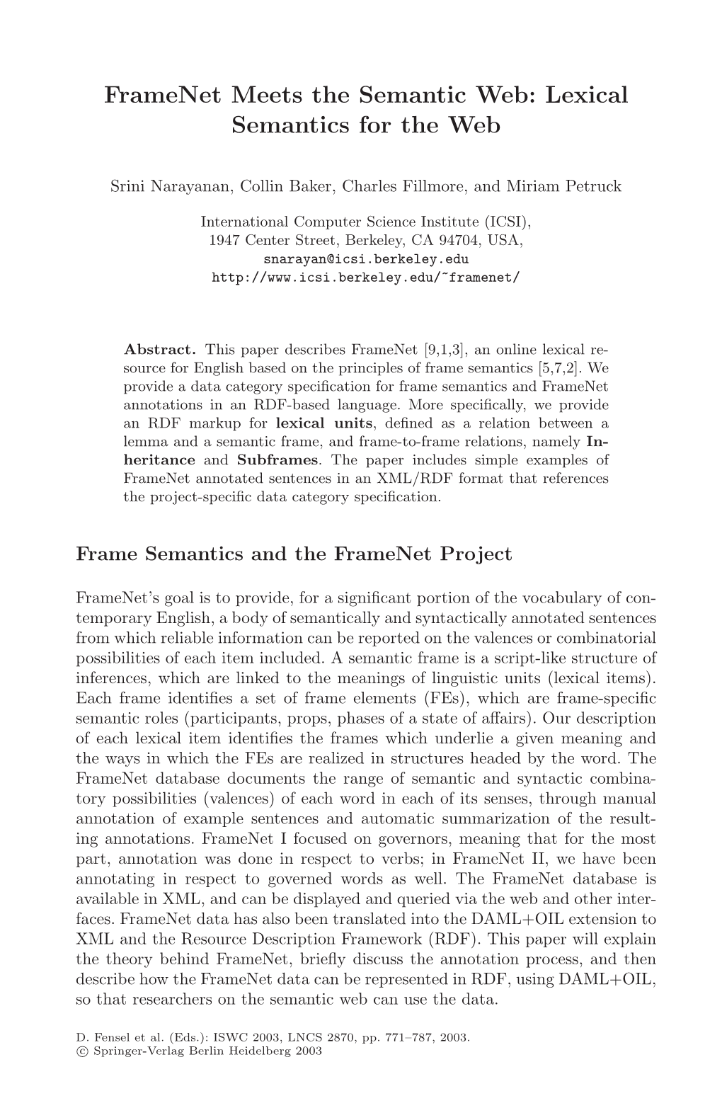 Framenet Meets the Semantic Web: Lexical Semantics for the Web