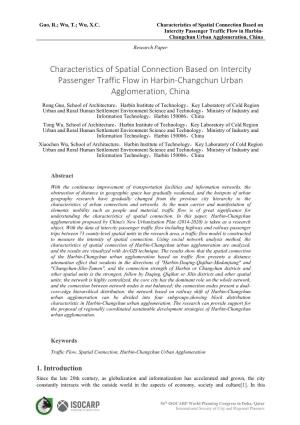 Characteristics of Spatial Connection Based on Intercity Passenger Traffic Flow in Harbin- Changchun Urban Agglomeration, China Research Paper