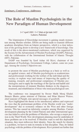The Role of Muslim Psychologists in the New Paradigm of Human Development