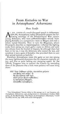 From Kottabos to War in Aristophanes' Acharnians Ross Scaife