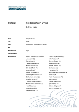 Referat Frederikshavn Byråd