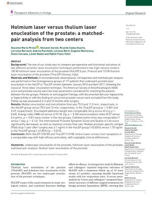Holmium Laser Versus Thulium Laser Enucleation of the Prostate