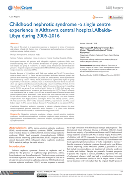 Childhood Nephrotic Syndrome -A Single Centre Experience in Althawra Central Hospital, Albaida- Libya During 2005-2016