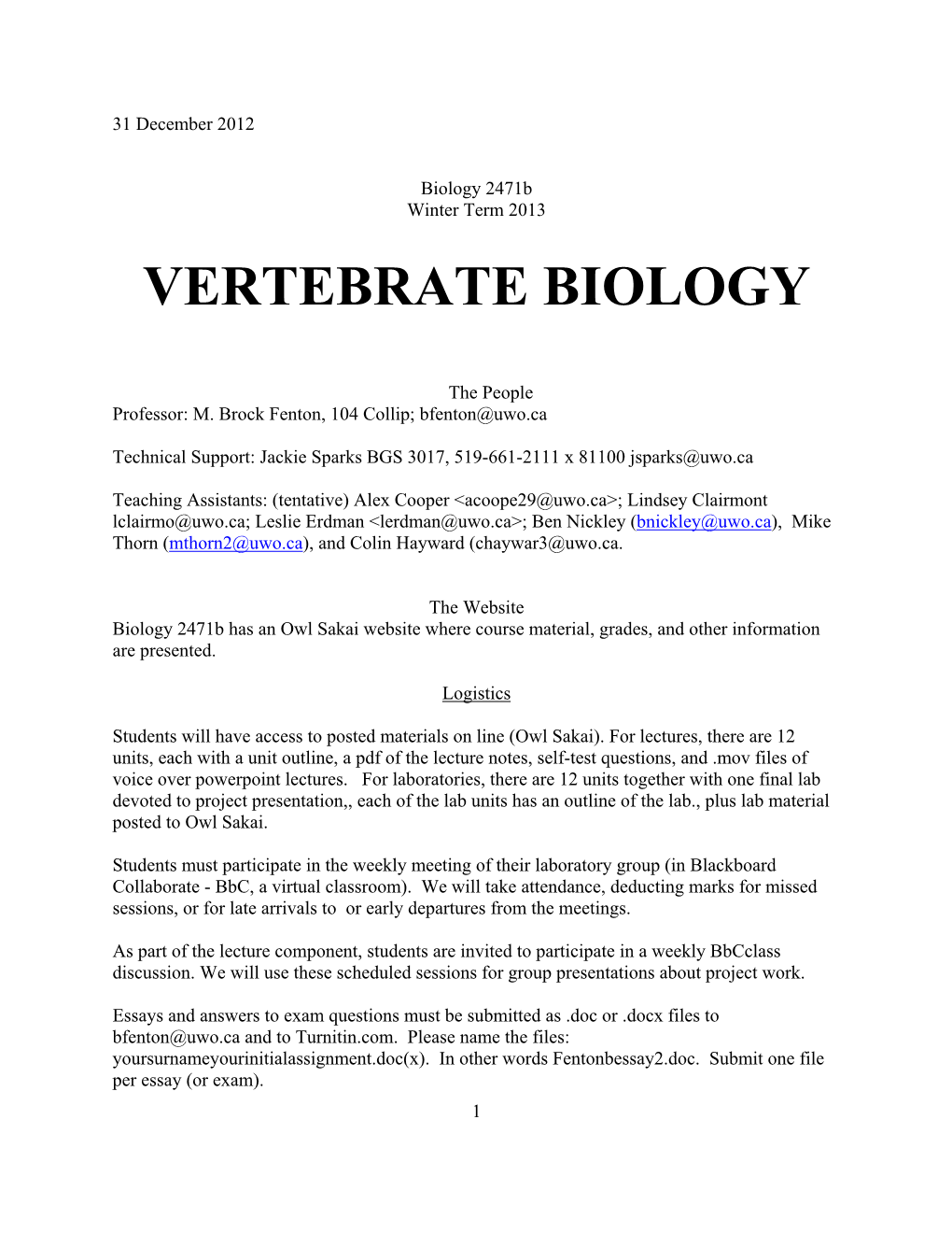 Vertebrate Biology