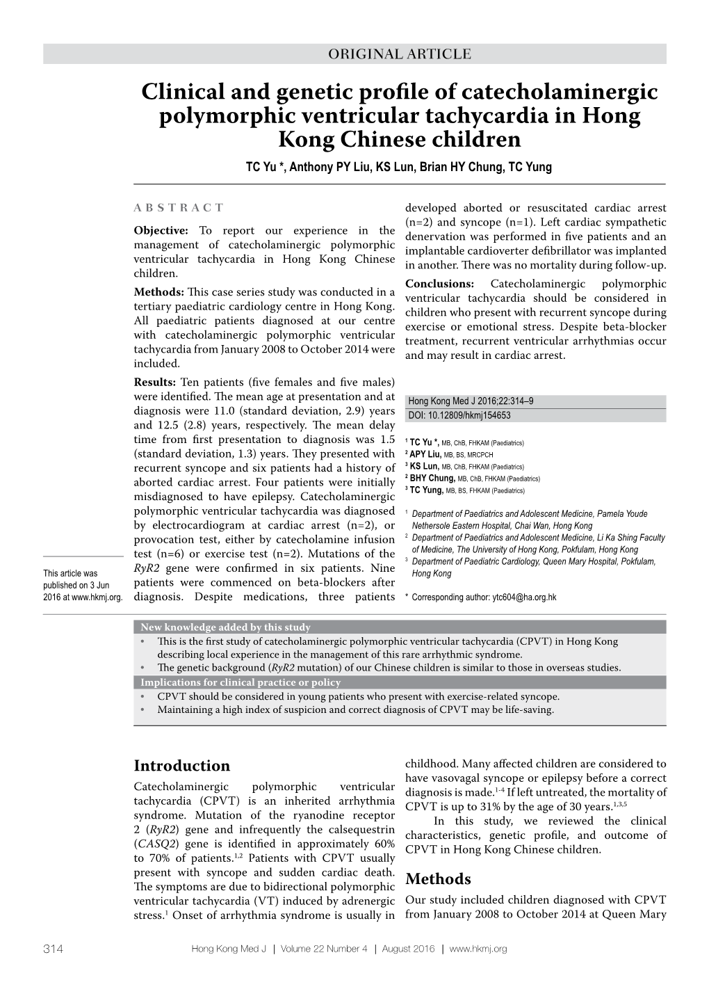 Clinical and Genetic Profile of Catecholaminergic Polymorphic