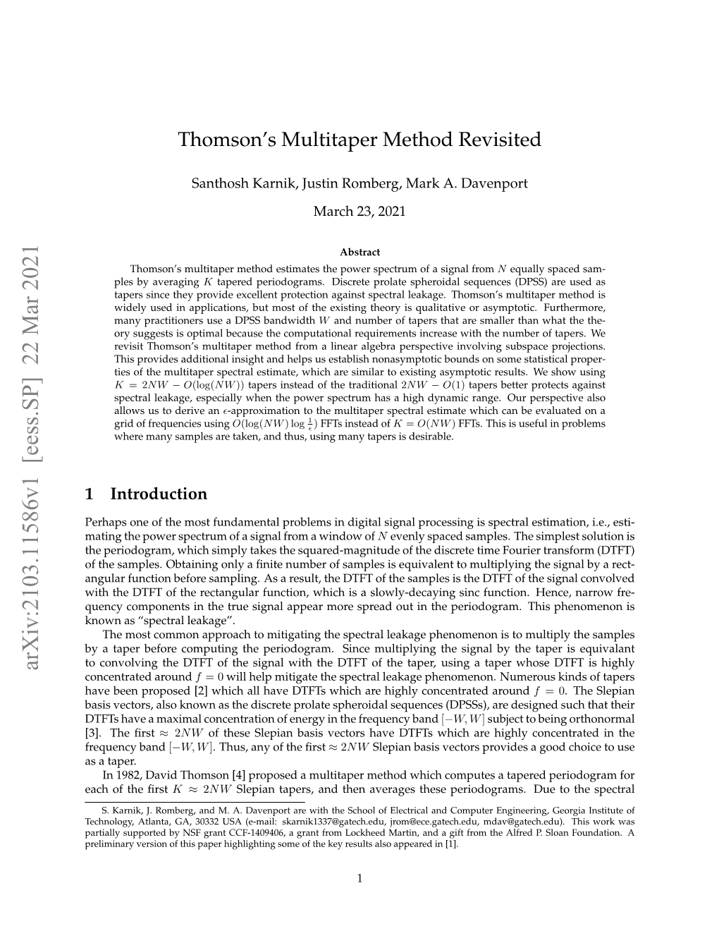 Thomson's Multitaper Method Revisited