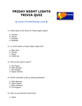 Friday Night Lights Trivia Quiz