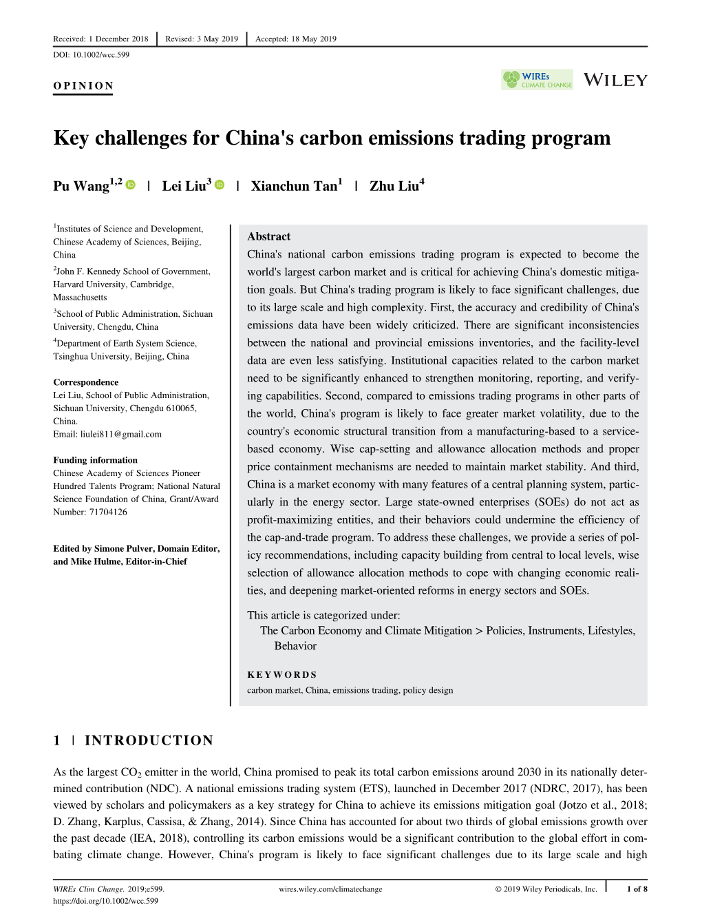 Key Challenges for China's Carbon Emissions Trading Program