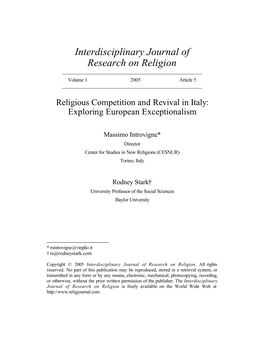 Interdisciplinary Journal of Research on Religion ______Volume 1 2005 Article 5 ______