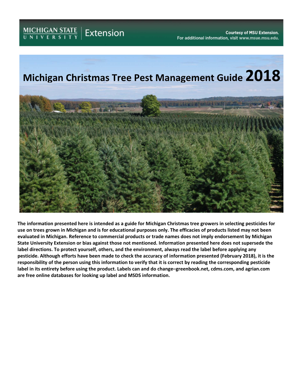 Michigan Christmas Tree Pest Management Guide 2018