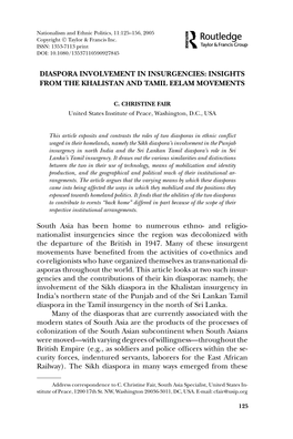 Diaspora Involvement in Insurgencies: Insights from the Khalistan and Tamil Eelam Movements