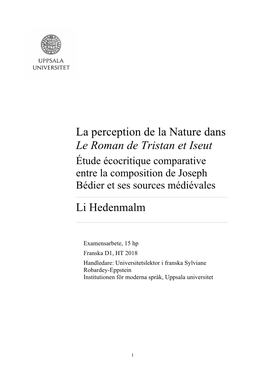 La Perception De La Nature Dans Le Roman De Tristan Et Iseut Étude Écocritique Comparative Entre La Composition De Joseph Bédier Et Ses Sources Médiévales