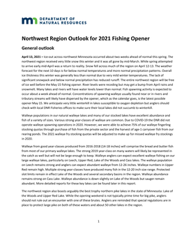 Northwest Region Outlook for 2021 Fishing Opener General Outlook