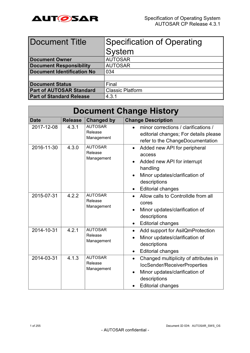 Specification of Operating System AUTOSAR CP Release 4.3.1