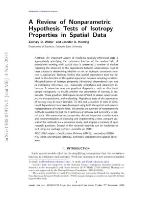 A Review of Nonparametric Hypothesis Tests of Isotropy Properties in Spatial Data Zachary D