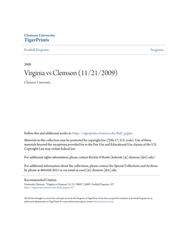 Virginia Vs Clemson (11/21/2009) Clemson University