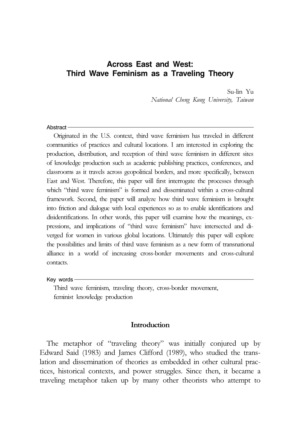 Third Wave Feminism As a Traveling Theory Introduction the Metaphor Of