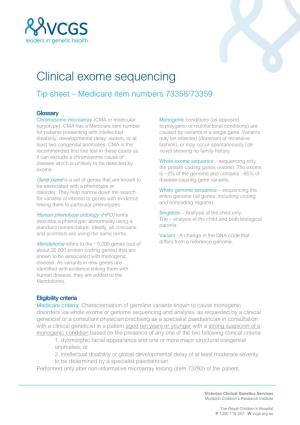 Clinical Exome Sequencing Tip Sheet – Medicare Item Numbers 73358/73359