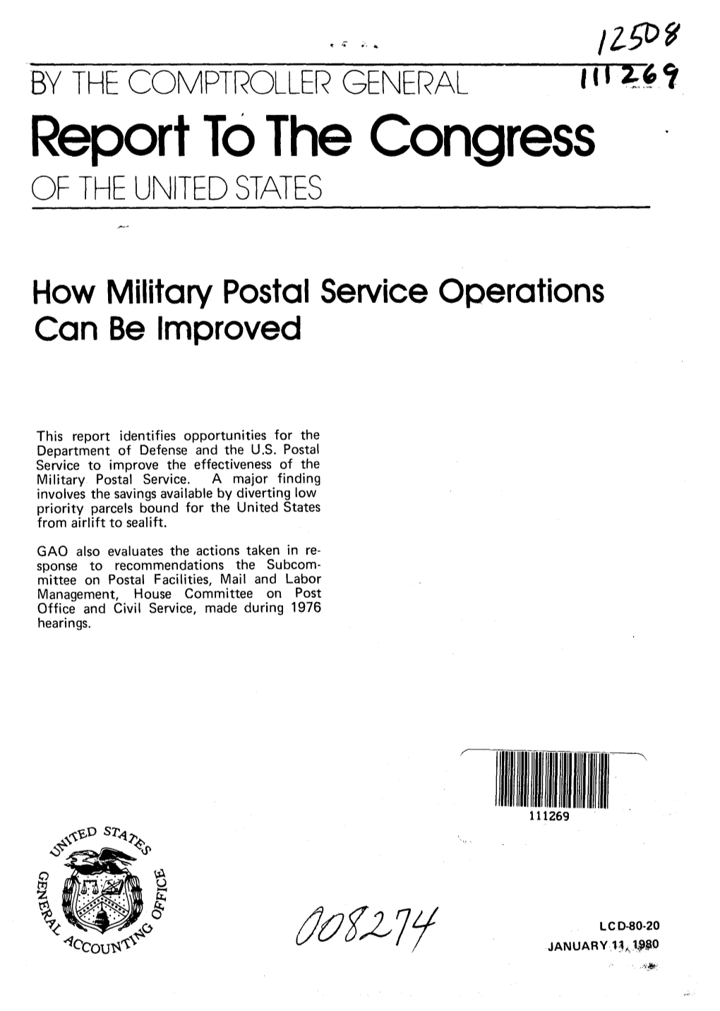 LCD-80-20 How Military Postal Service Operations Can Be Improved