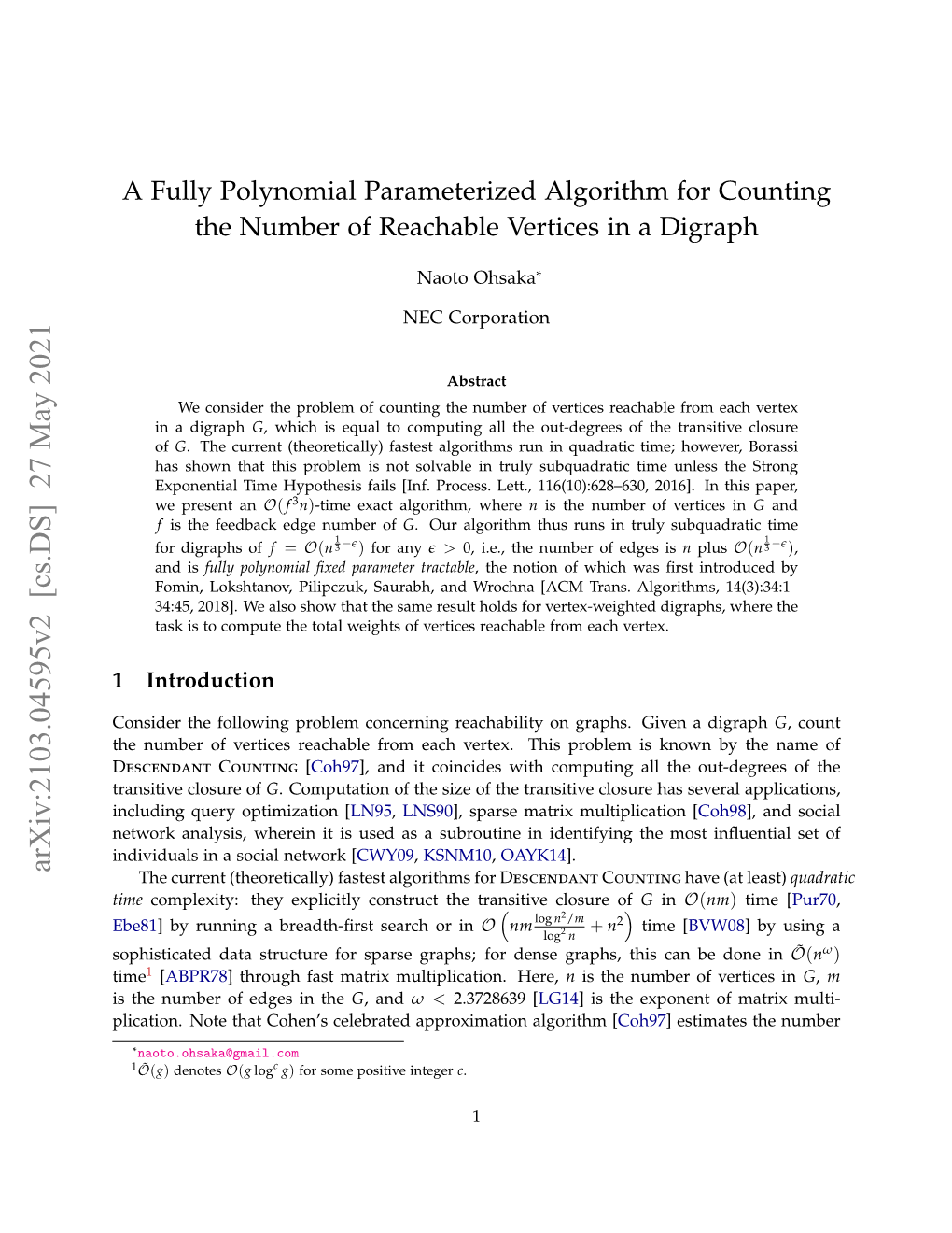 Arxiv:2103.04595V2 [Cs.DS] 27 May 2021