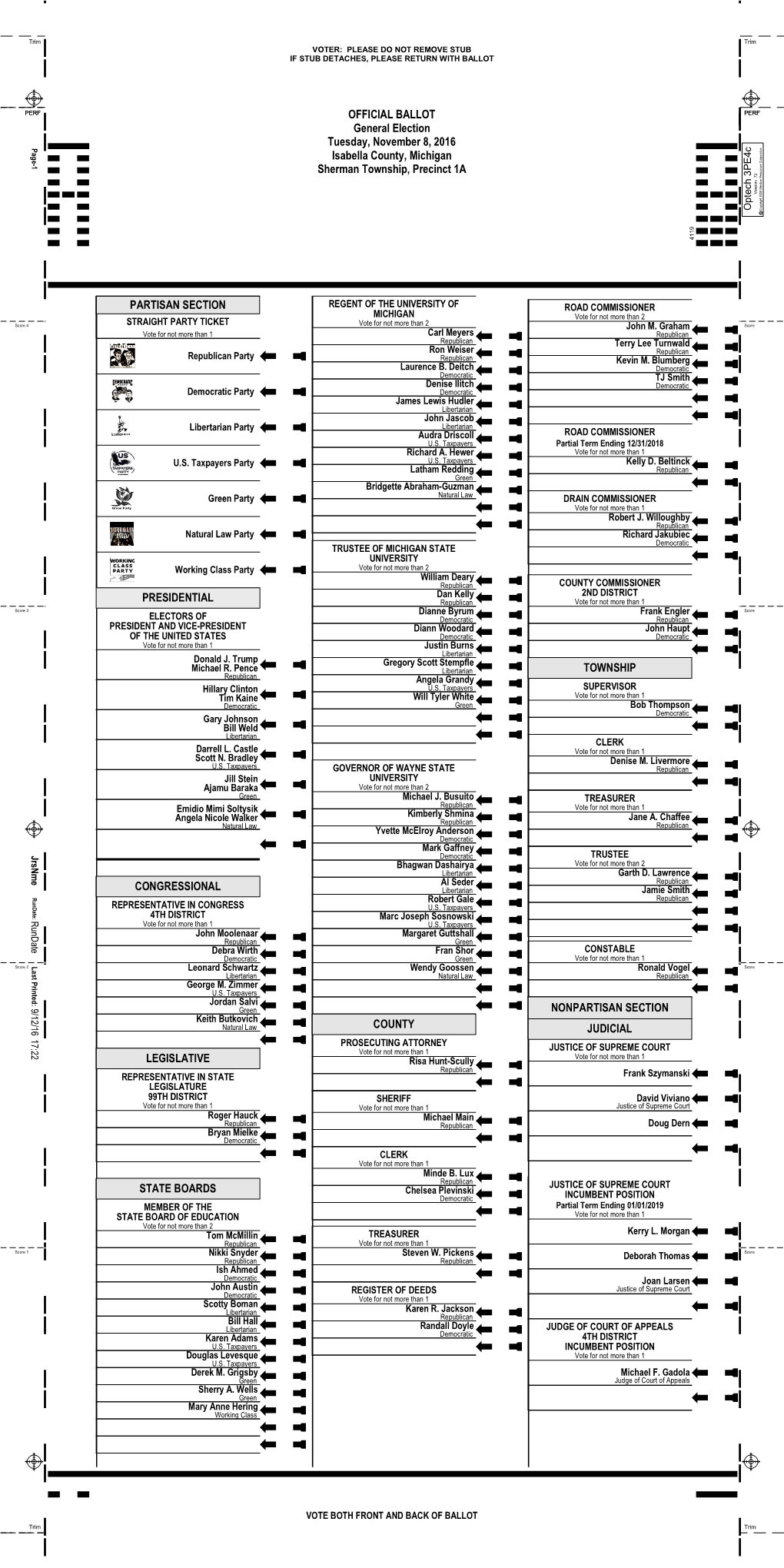 OFFICIAL BALLOT General Election Tuesday, November 8, 2016