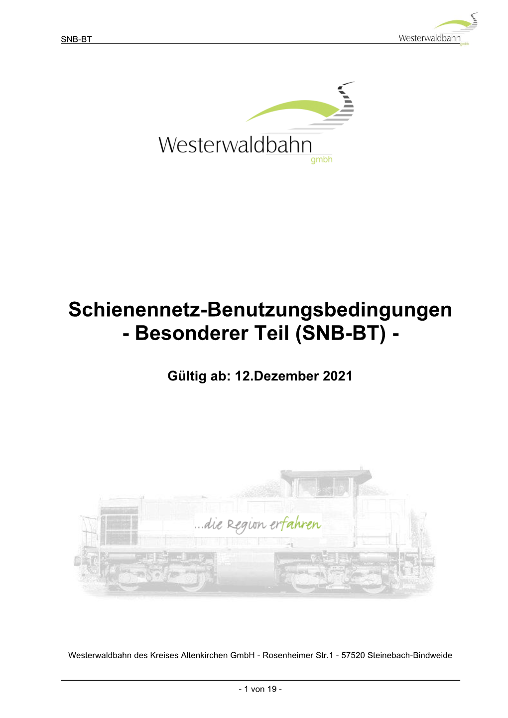Schienennetz-Benutzungsbedingungen - Besonderer Teil (SNB-BT)