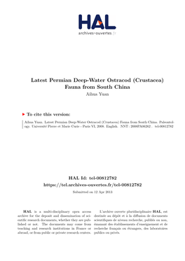 Latest Permian Deep-Water Ostracod (Crustacea) Fauna from South China Aihua Yuan