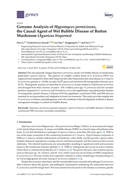 Genome Analysis of Hypomyces Perniciosus, the Causal Agent of Wet Bubble Disease of Button Mushroom (Agaricus Bisporus)