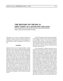 The History of Chemical Education at Lafayette College