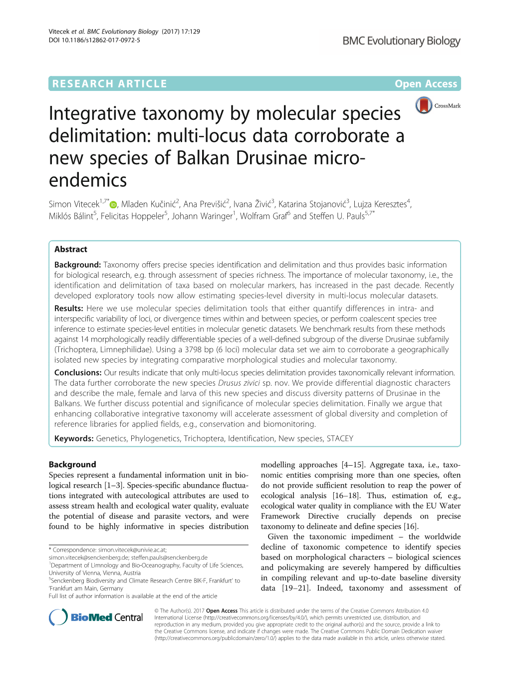 Multi-Locus Data Corroborate a New Species of Balkan Drusinae Micro