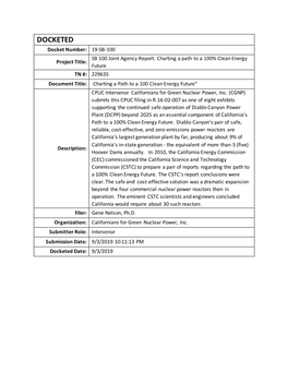 Charting a Path to a 100 Clean Energy Future” CPUC Intervenor Californians for Green Nuclear Power, Inc