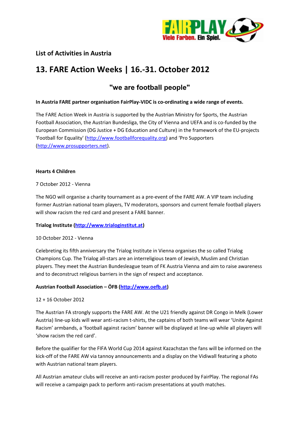 13. FARE Action Weeks | 16.-31. October 2012