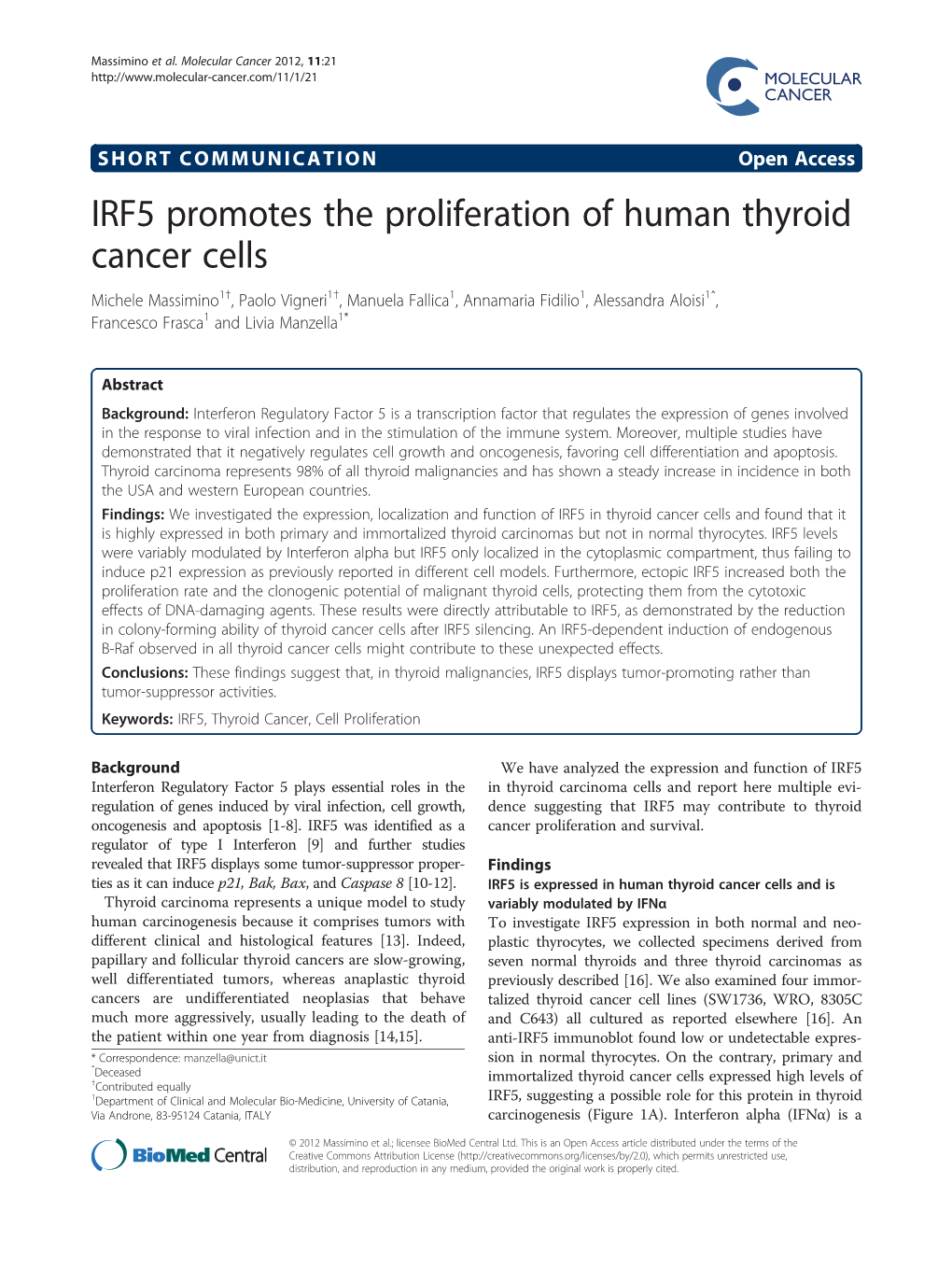 IRF5 Promotes the Proliferation of Human Thyroid Cancer Cells