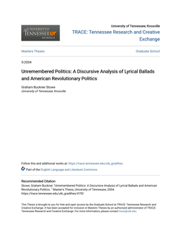 Unremembered Politics: a Discursive Analysis of Lyrical Ballads and American Revolutionary Politics