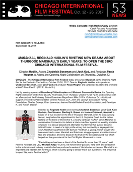 Marshall, Reginald Hudlin's Riveting New Drama About Thurgood Marshall's Early Years, to Open the 53Rd Chicago International