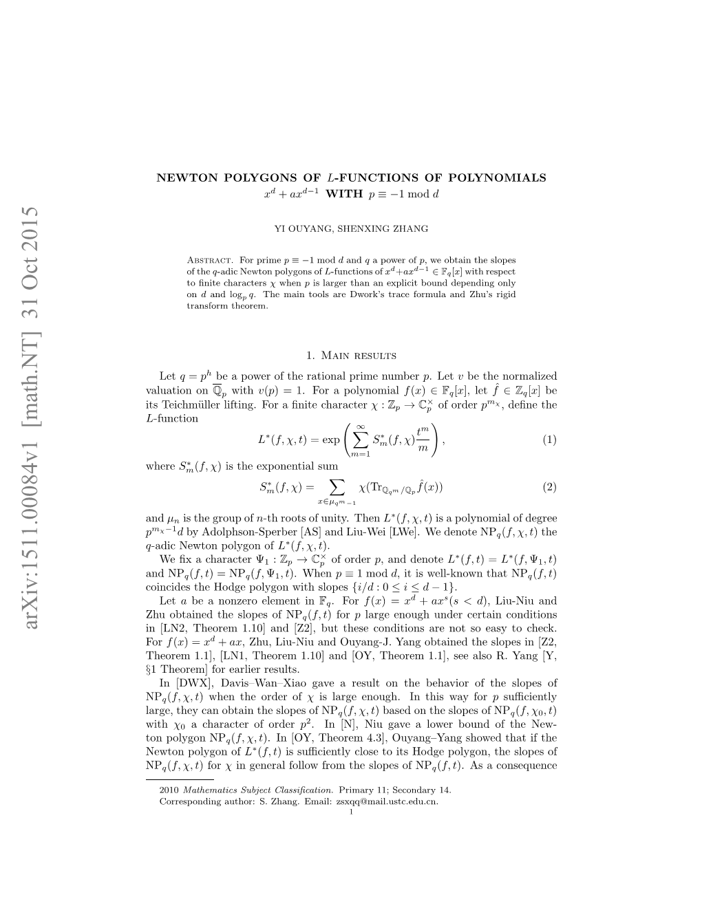 Newton Polygons of $ L $-Functions of Polynomials $ X^ D+ Ax^{D-1} $ With