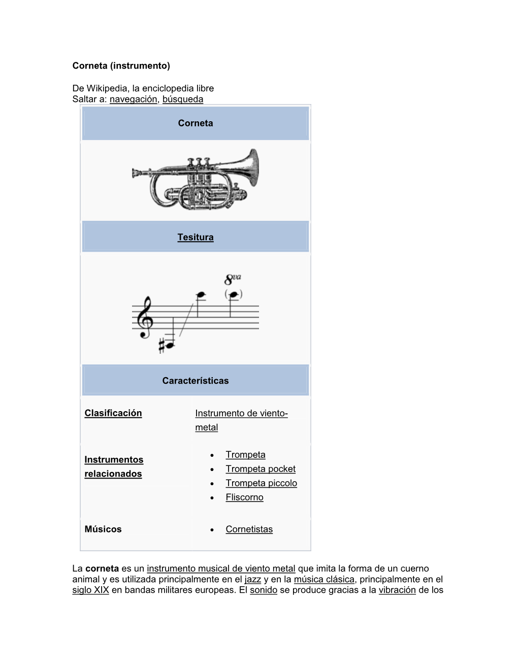 Corneta (Instrumento) De Wikipedia, La Enciclopedia Libre Saltar A