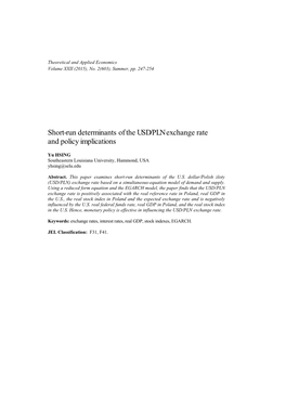 Short-Run Determinants of the USD/PLN Exchange Rate and Policy Implications