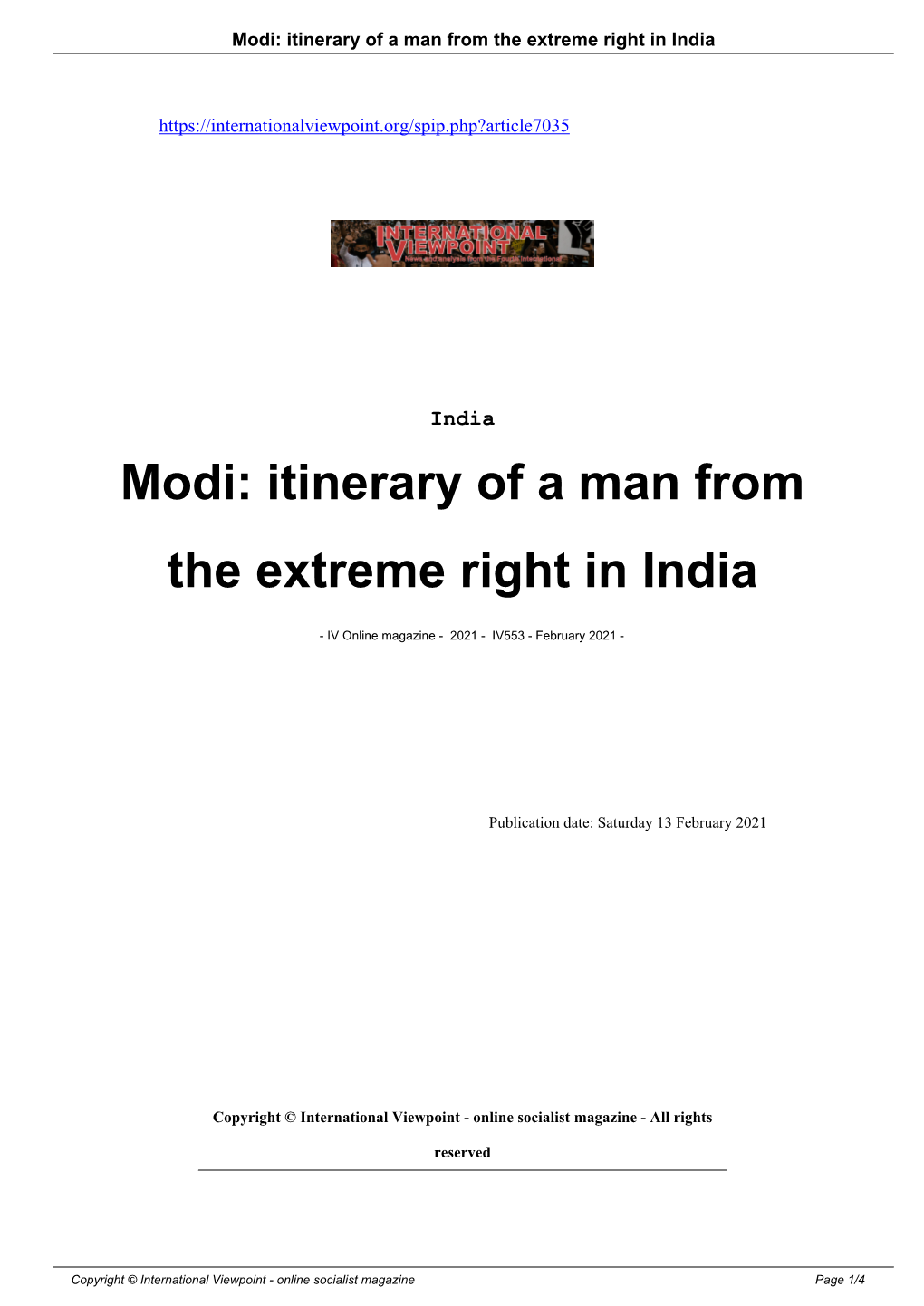 Modi: Itinerary of a Man from the Extreme Right in India