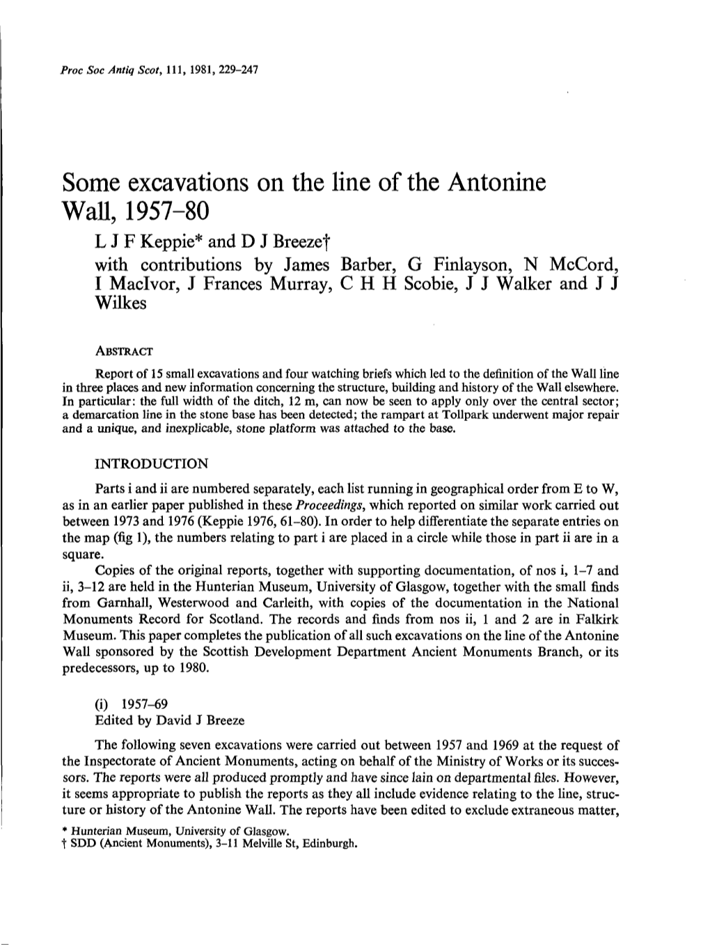 Some Excavations on the Line of the Antonine Wall, 1957-80