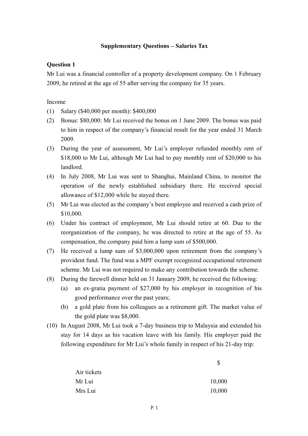 Supplementary Questions Salaries Tax