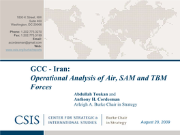 Iran: Operational Analysis of Air, SAM and TBM Forces Abdullah Toukan and Anthony H