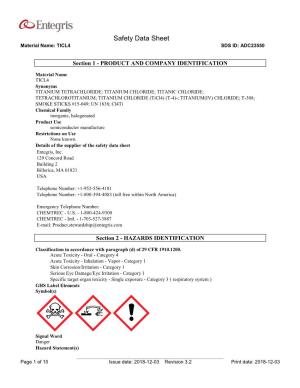Safety Data Sheet Material Name: TICL4 SDS ID: ADC23550