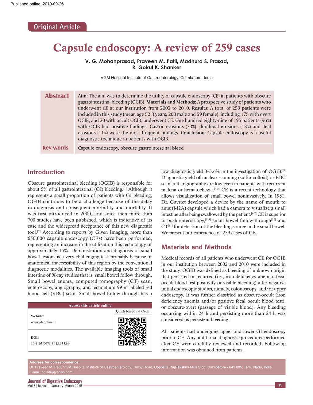 Capsule Endoscopy: a Review of 259 Cases