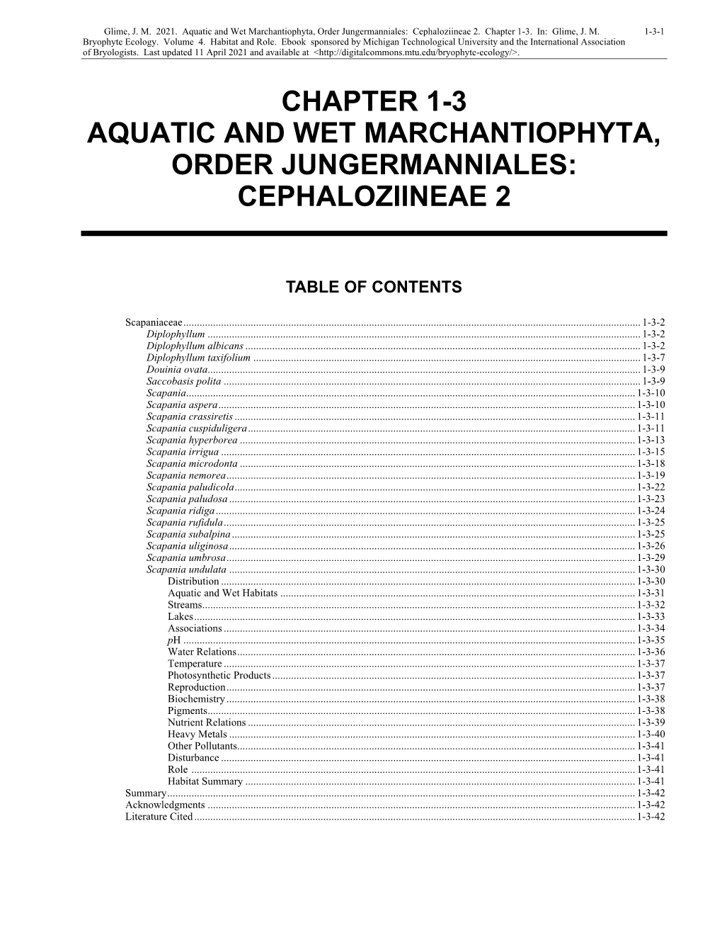 Volume 4, Chapter 1-3: Aquatic Wetland: Marchantiophyta, Order