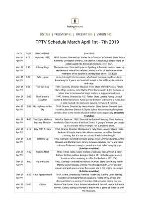 TPTV Schedule March April 1St - 7Th 2019